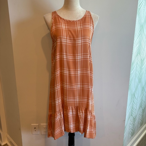 A.N.A. Orange Plaid High-Low Hem Dress Large Preppy Beach Flowy Lightweight - Picture 2 of 12